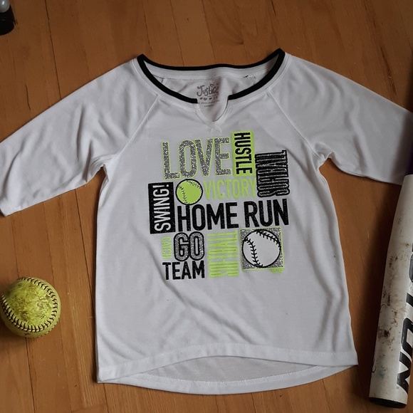 Justice 3/4 Sleeve Girls' Softball Graphic T Shirt - Picture 1 of 3